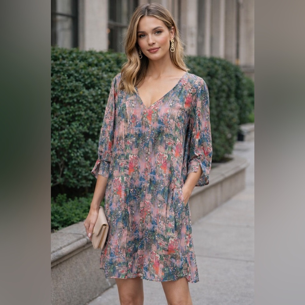 Anthropologie Abstract Kimono Dress Cor|y Size 4 Retail $128 New Anthropoligie